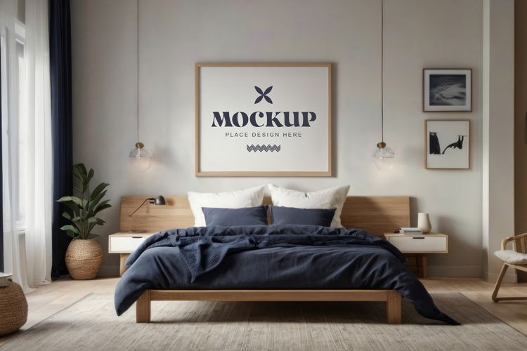 Mockup photo frames in modern bedrooms