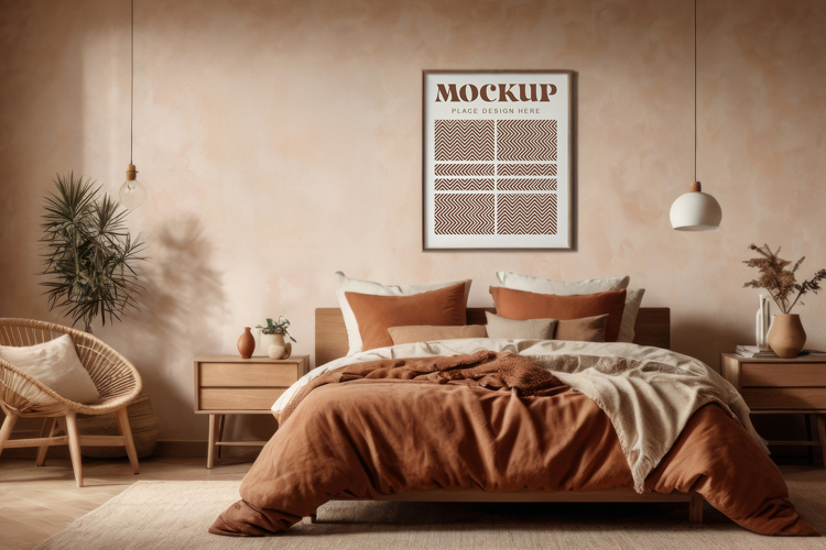 Mockup photo frames in modern bedrooms
