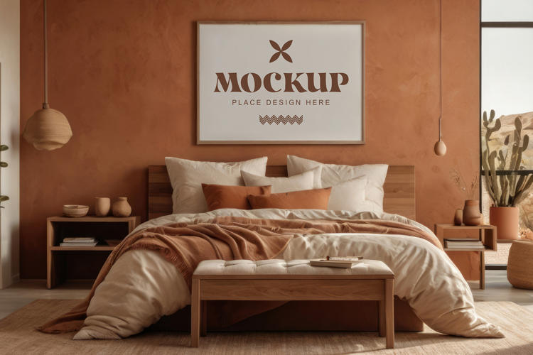 Mockup photo frames in modern bedrooms