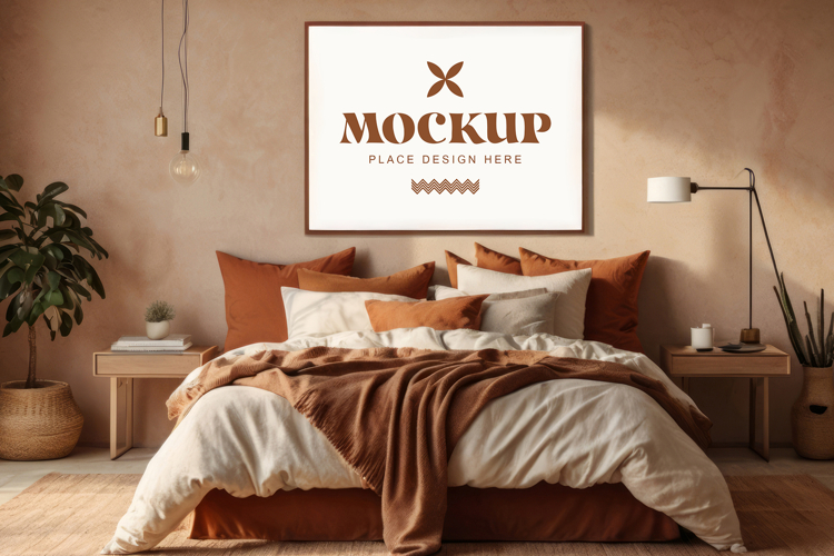 Mockup photo frames in modern bedrooms