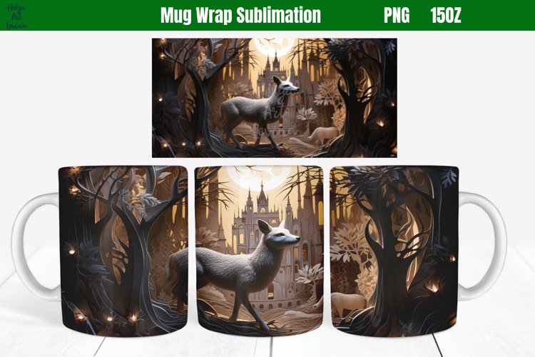 3D fox Christmas Mug Wrap Sublimation | 15 OZ example image 1