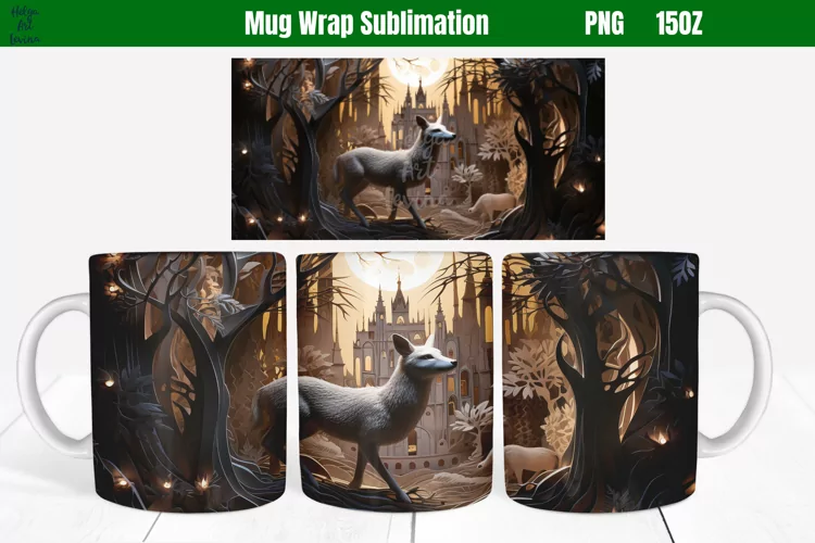 3D fox Christmas Mug Wrap Sublimation | 15 OZ