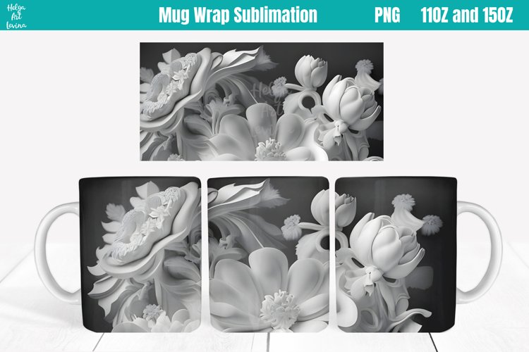 3D Flowers Mug Sublimation 11OZ and 15OZ example image 1