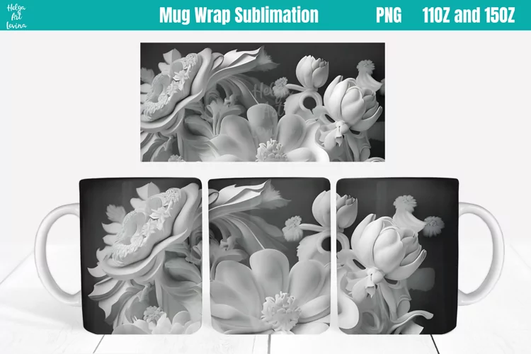 3D Flowers Mug Sublimation 11OZ and 15OZ
