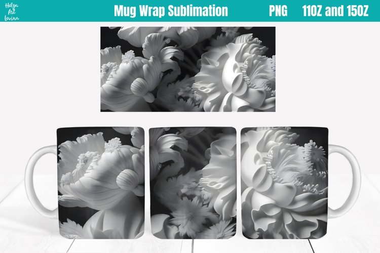 3D Flowers Mug Sublimation 11OZ and 15OZ example image 1