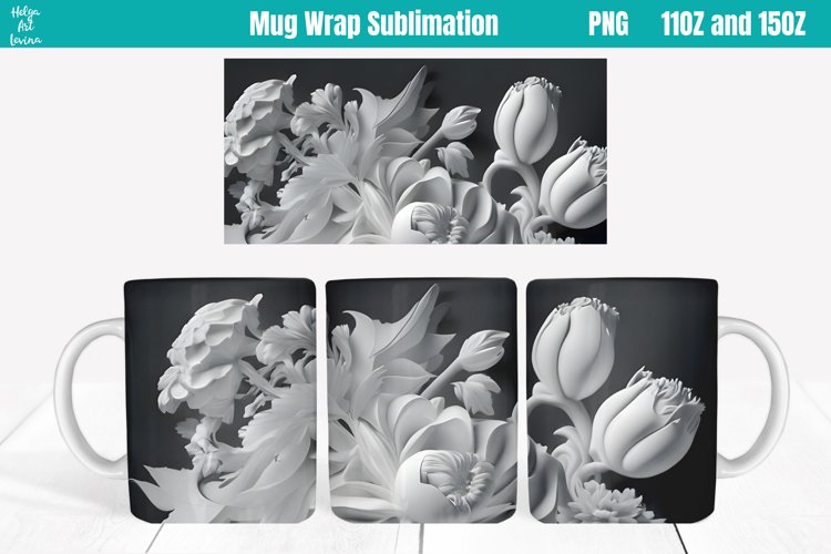 3D Flowers Mug Sublimation 11OZ and 15OZ example image 1
