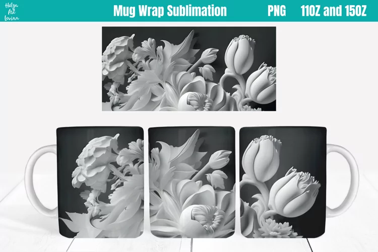 3D Flowers Mug Sublimation 11OZ and 15OZ