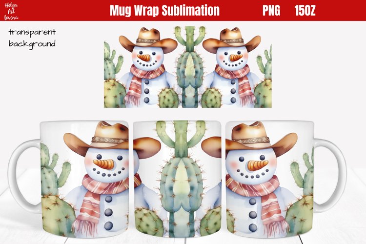 Snowman Cowboy Christmas Mug Wrap 15 oz Sublimation
