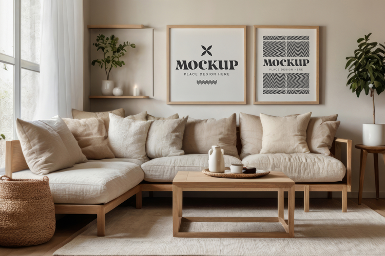 Mockup photo frames in modern living room