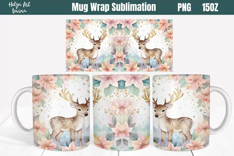 Cute Deer Mug Wrap 15 oz Sublimation
