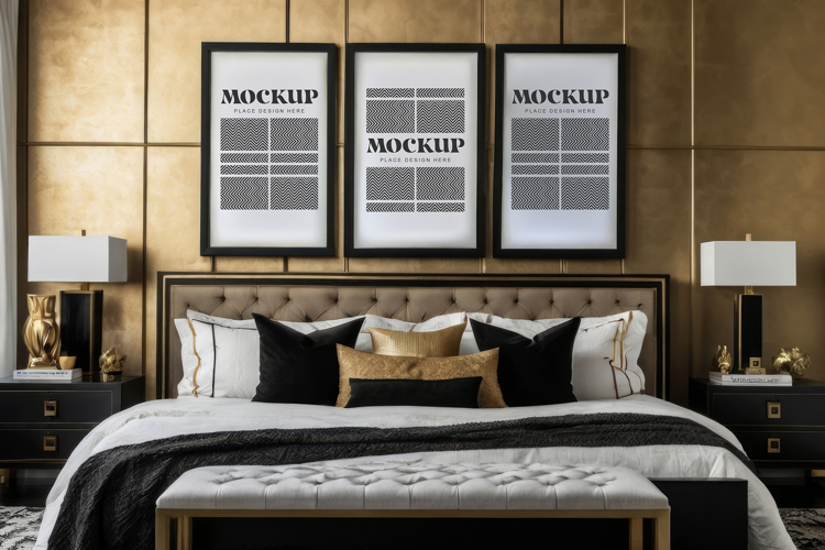 Mockup photo frames in modern bedrooms