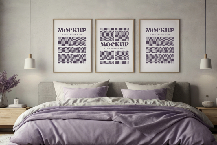 Mockup photo frames in modern bedrooms