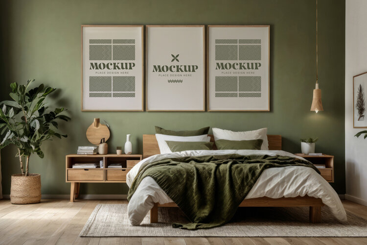 Mockup photo frames in modern bedrooms example image 1