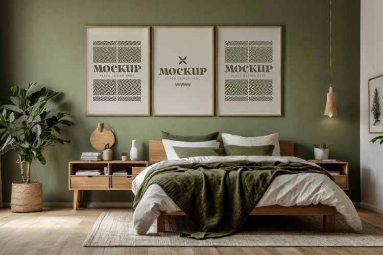 Mockup photo frames in modern bedrooms