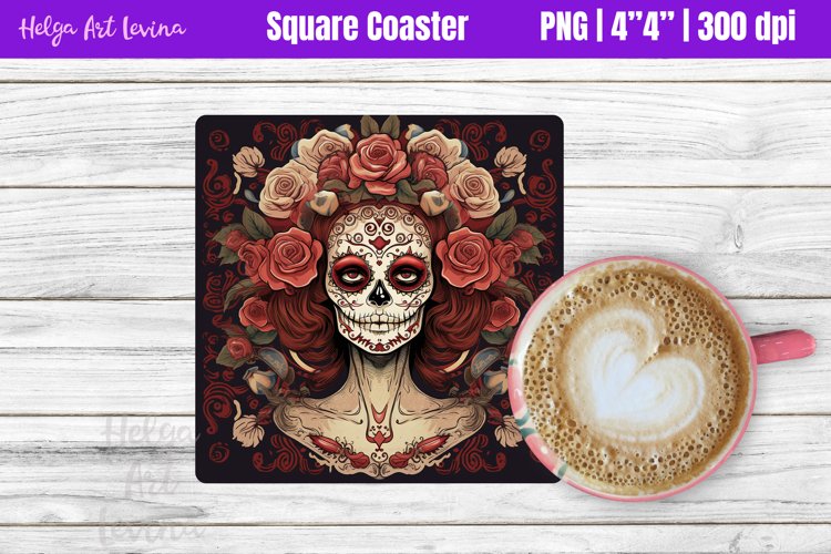 Square Coaster Sublimation | Catherine Skull