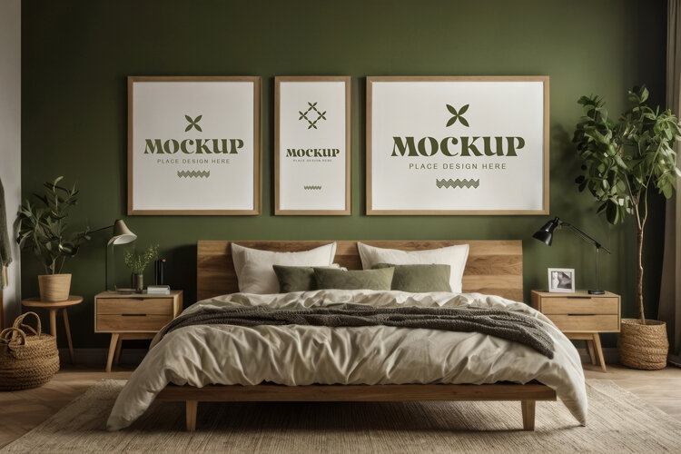 Mockup photo frames in modern bedrooms example image 1