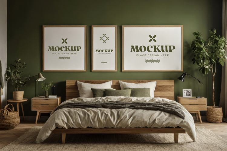 Mockup photo frames in modern bedrooms