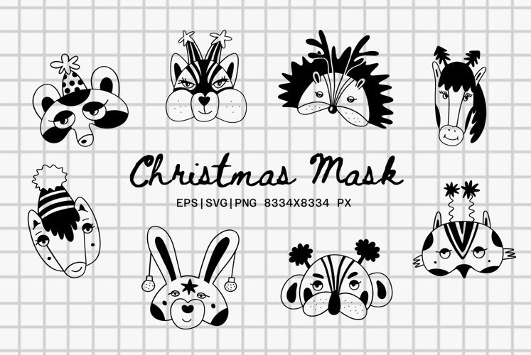 Christmas Mask Hand Drawn Set