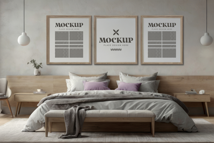 Mockup photo frames in modern bedrooms