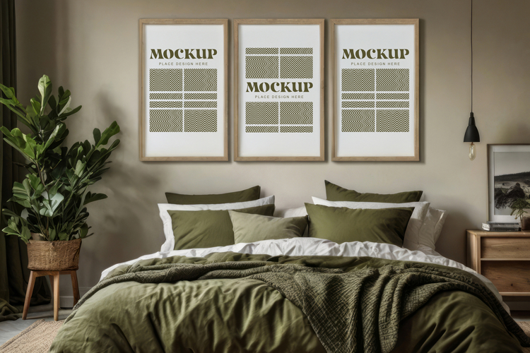 Mockup photo frames in modern bedrooms