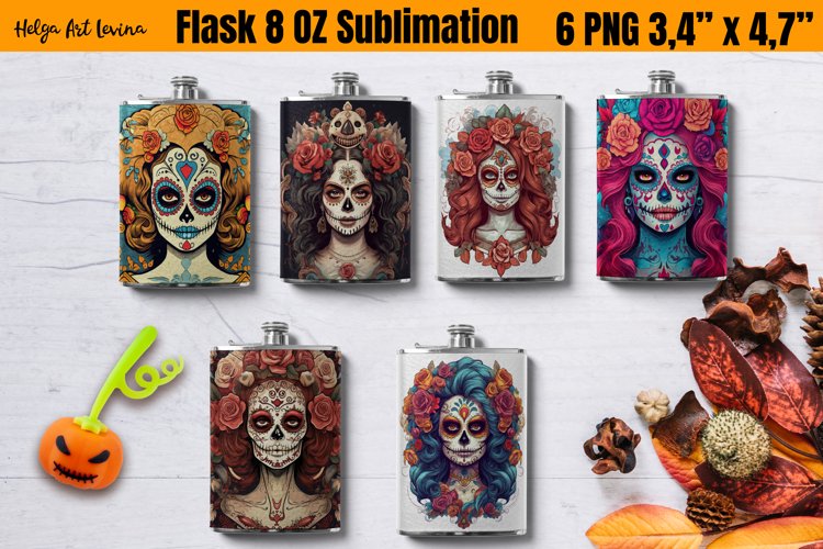 Hip Flask 8 oz Sublimation Bundle | Catherine skull