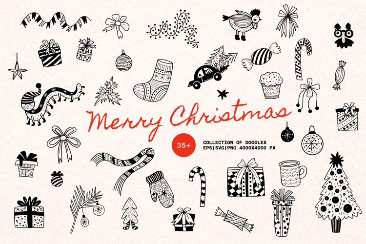 Whimsical Christmas hand drawn cliparts set