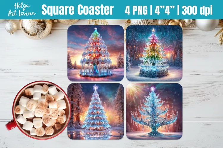 Square Coaster Sublimation | Christmas Ice Tree