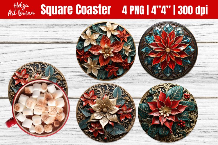 3D Poinsettia | Christmas Round Coaster