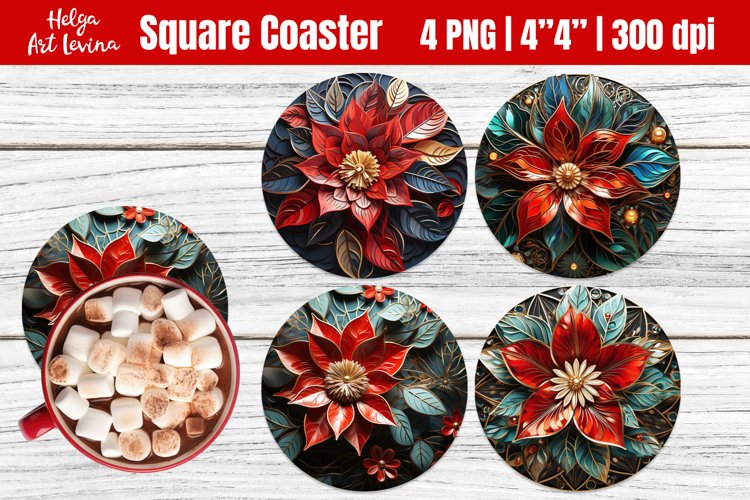 3D Poinsettia | Christmas Round Coaster