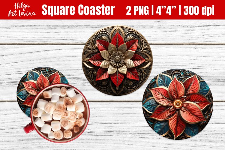 3D Poinsettia | Christmas Round Coaster