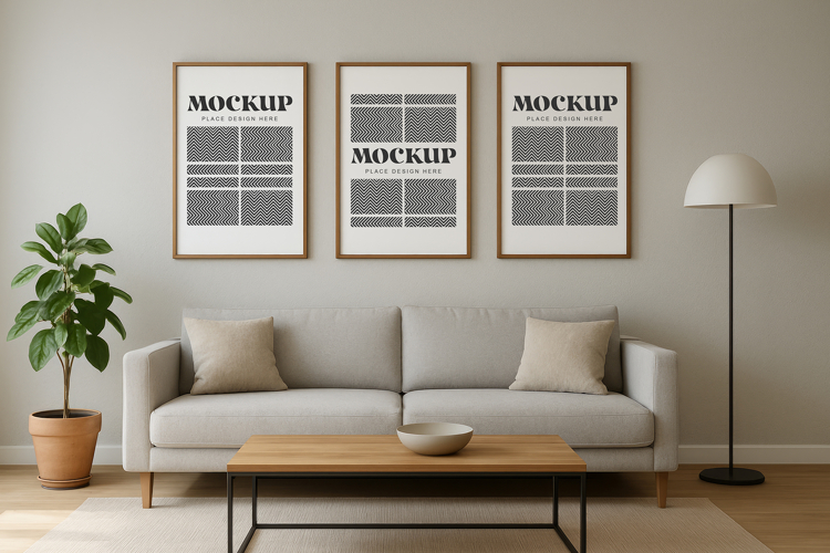 Mockup photo frames in modern living room