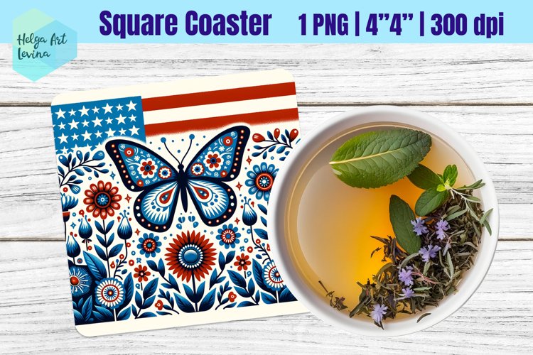 Square Coasters Sublimation | Patriotic butterfly example image 1