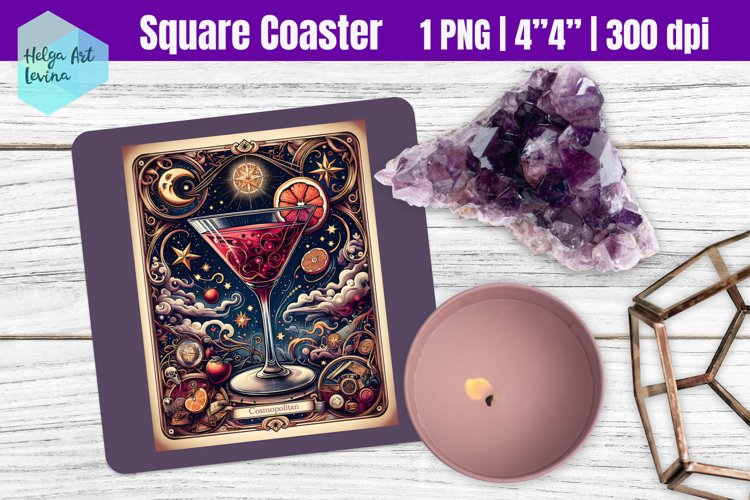 Funny Tarot Card Cocktail | Square Coasters Sublimation example image 1