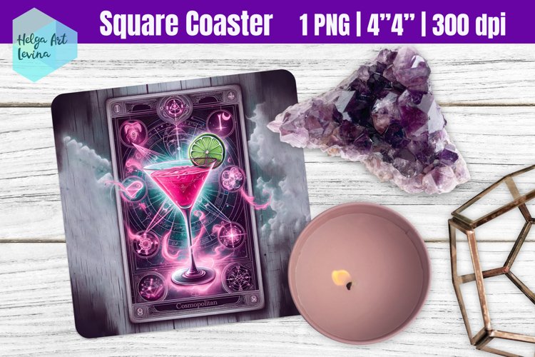 Funny Tarot Card Cocktail | Square Coasters Sublimation example image 1