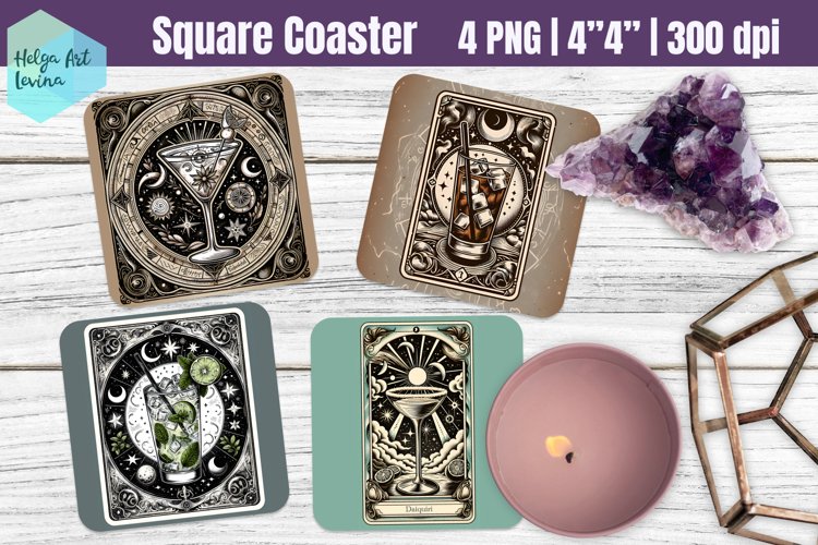 Funny Tarot Card Cocktail | Square Coasters Sublimation