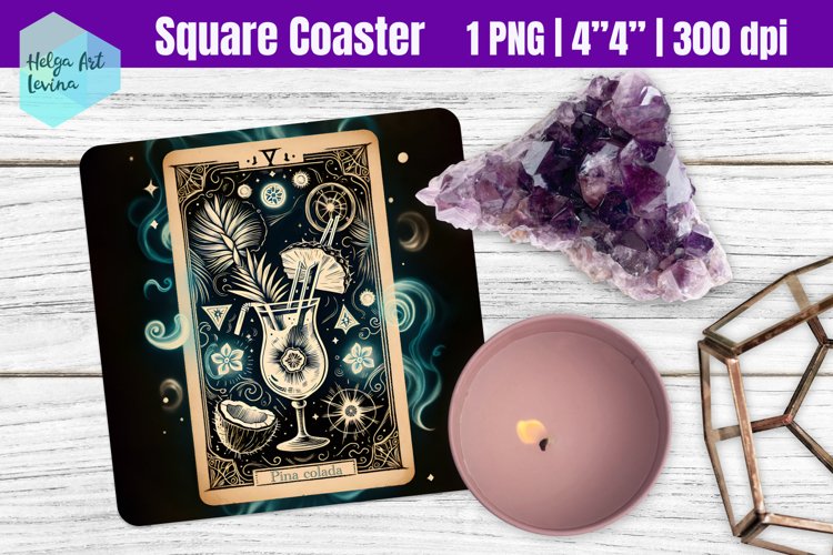 Funny Tarot Card Cocktail | Square Coasters Sublimation example image 1