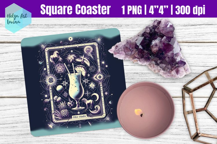 Funny Tarot Card Cocktail | Square Coasters Sublimation example image 1