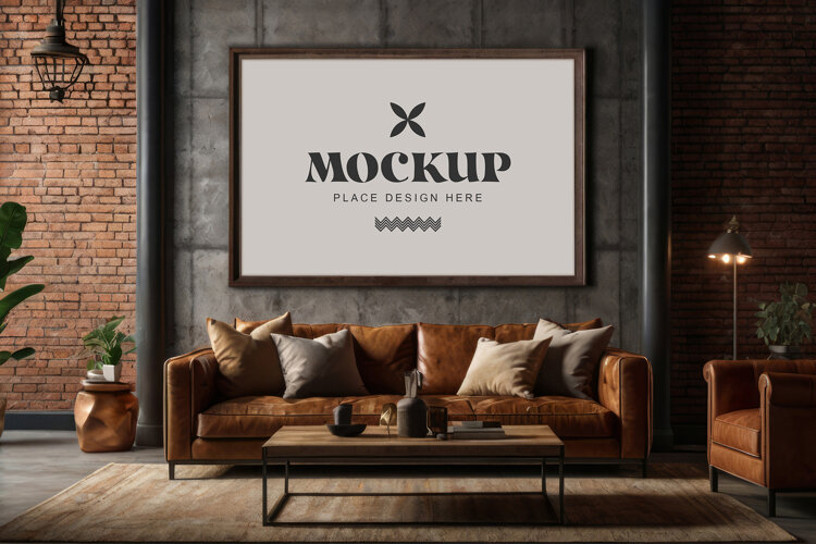 Mockup photo frames in modern living room example image 1