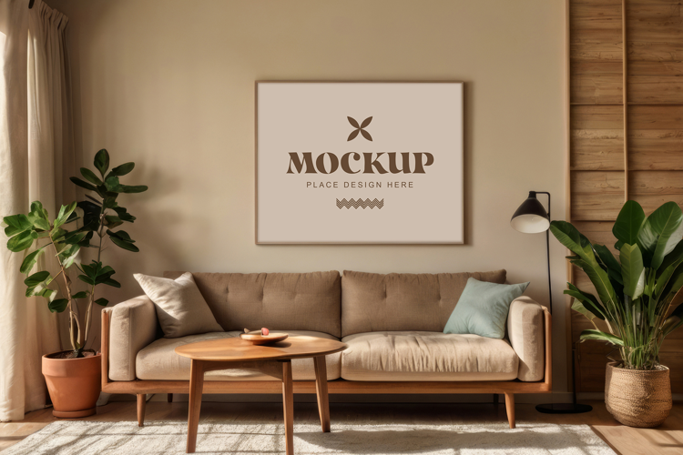 Mockup photo frames in modern living room