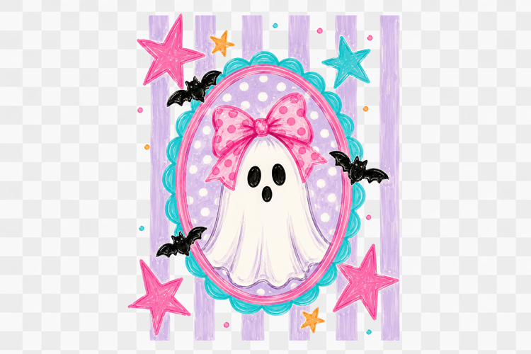 Preppy Stripe Ghost Halloween Frame PNG Design