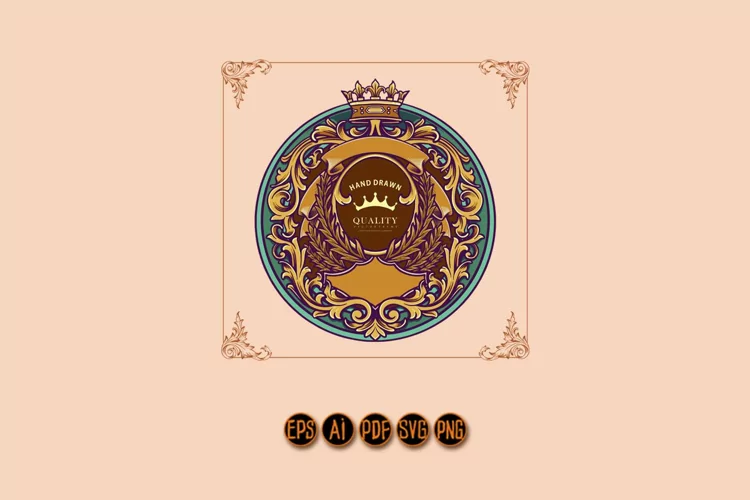 Frame label vintage swirls floral crown ornament SVG