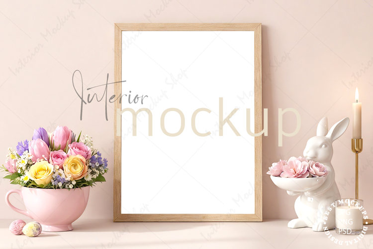 Mock up, Frame mockup in interior PSD JPG