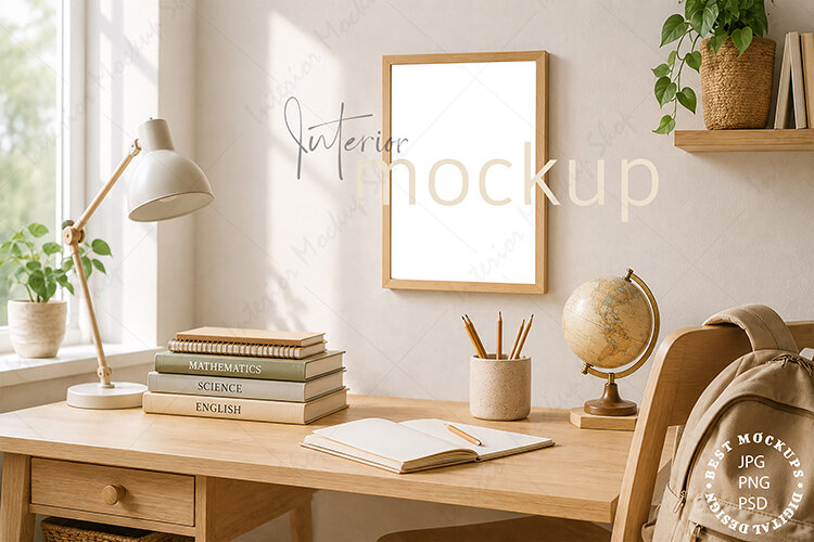 Frame Mockup Interior , JPG and PSD with smart object example image 1