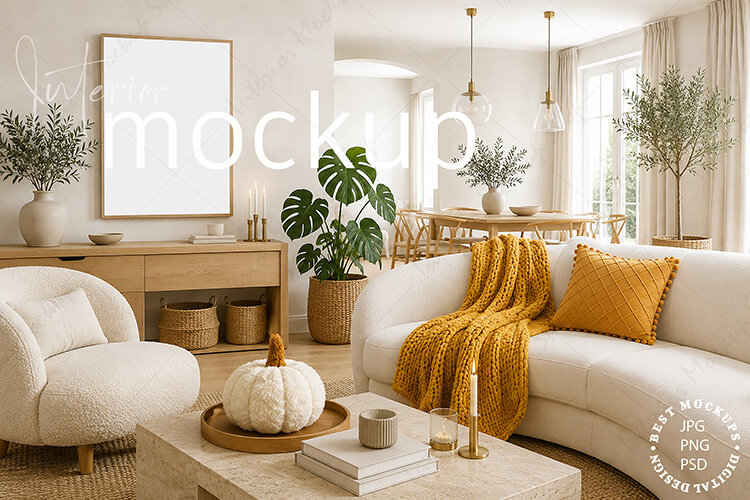 Frame Mockup Interior , JPG and PSD with smart object example image 1