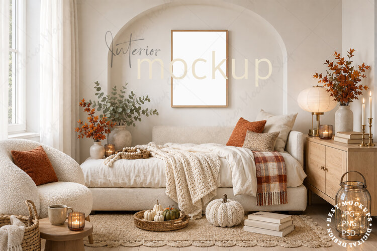 Frame Mockup Interior , JPG and PSD with smart object example image 1