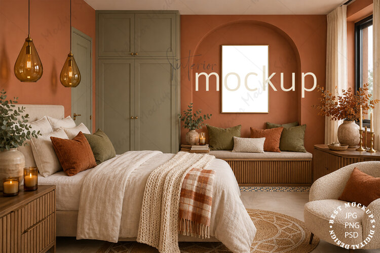 Frame Mockup Interior , JPG and PSD with smart object example image 1