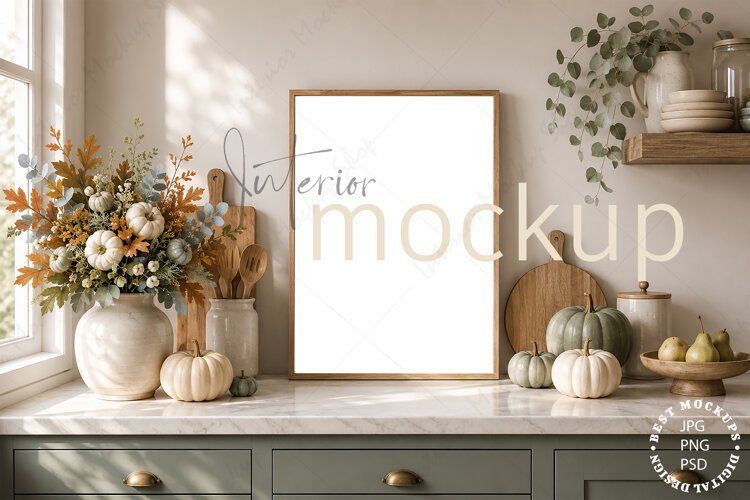 Kitchen frame mockup PSD PNG JPG example image 1