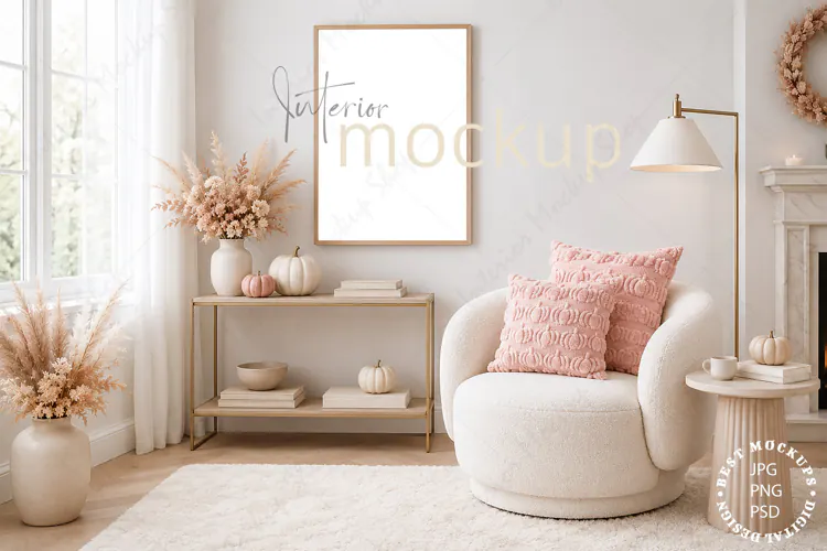 Frame Mockup Interior , JPG and PSD with smart object