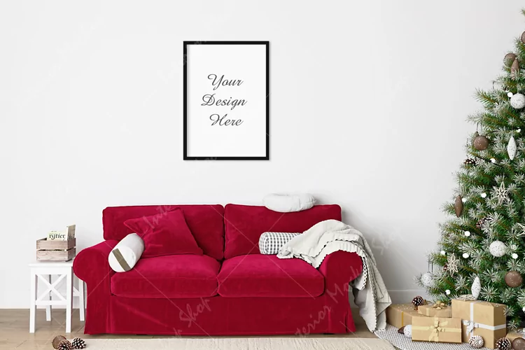 Frame mockup, Mockup, Living room mockup, Christmas mock up