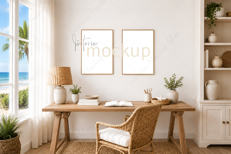 Mock up, Frame mockup in interior PSD JPG
